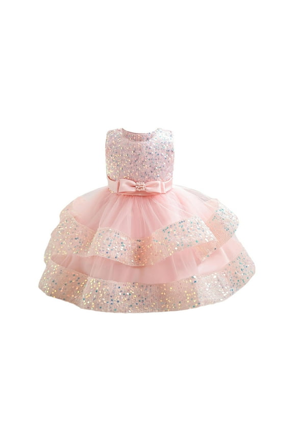 Flower Girl Dresses for Wedding Baby Pageant Dress Sequins Princess Toddler Flower Birthday Party Gown for Fashion Casual Holiday Gowns(12-18 Months,Pink)