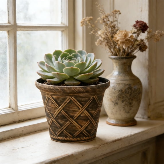 Generic Flower Pot Planter, Vintage Lightweight Plastic Plant Pot for Indoor Outdoor Plants Flowers, Stone