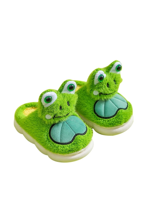 Frog Slippers Toddler House Slippers Boys Girls Plush Fuzzy Animal Slippers Kids Winter Indoor Household Shoes