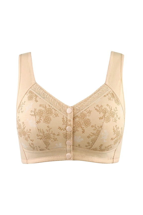 Front Closure Bras for Women Plus Size No Wire Bra for Senior Convenient Light Shaping Daisy Bras