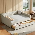 thumbnail image 1 of Generic Full Size Daybed with Drawers Upholstered Tufted Sofa Bed, with Button on Back and Piping on Waved Shape Arms-Beige, 1 of 7
