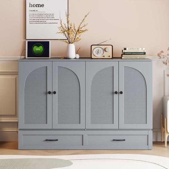 Generic Full Size Gray Murphy Bed with Drawers - Space Saving Design