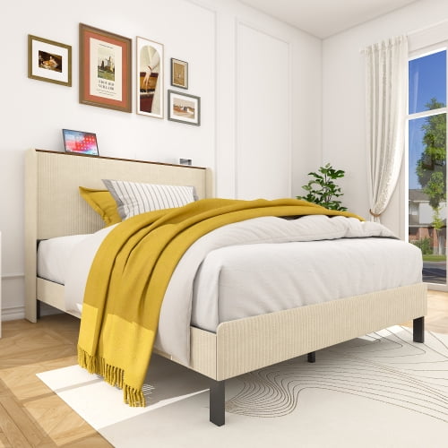 Generic Full Size Platform Bed , Metal Bed Frame with Charging Station, No Box Spring Needed, , Noise Free,Easy Assemble.