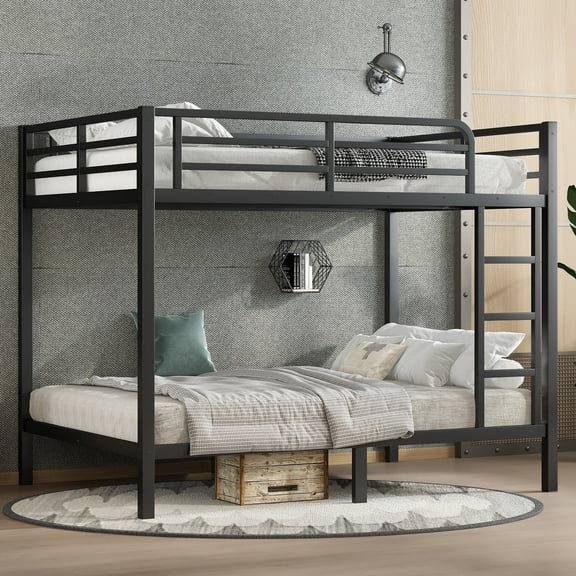 Generic Full over Full Metal Bunk Bed for Teens & Adults - Space-Saving Design, Noise Reduced, No Box Spring Needed, Heavy-Duty Steel Frame, Black