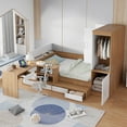 thumbnail image 1 of Generic Full size Wooden Platform Bed with 6 Drawers, Shelves, desk and Wardrobe, Natural, 1 of 9