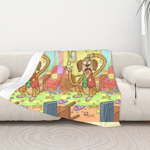 Generic Funny Dog Monkey Hybrid Cartoon Chaos Polyester Bed Blanket, 80in x 60in