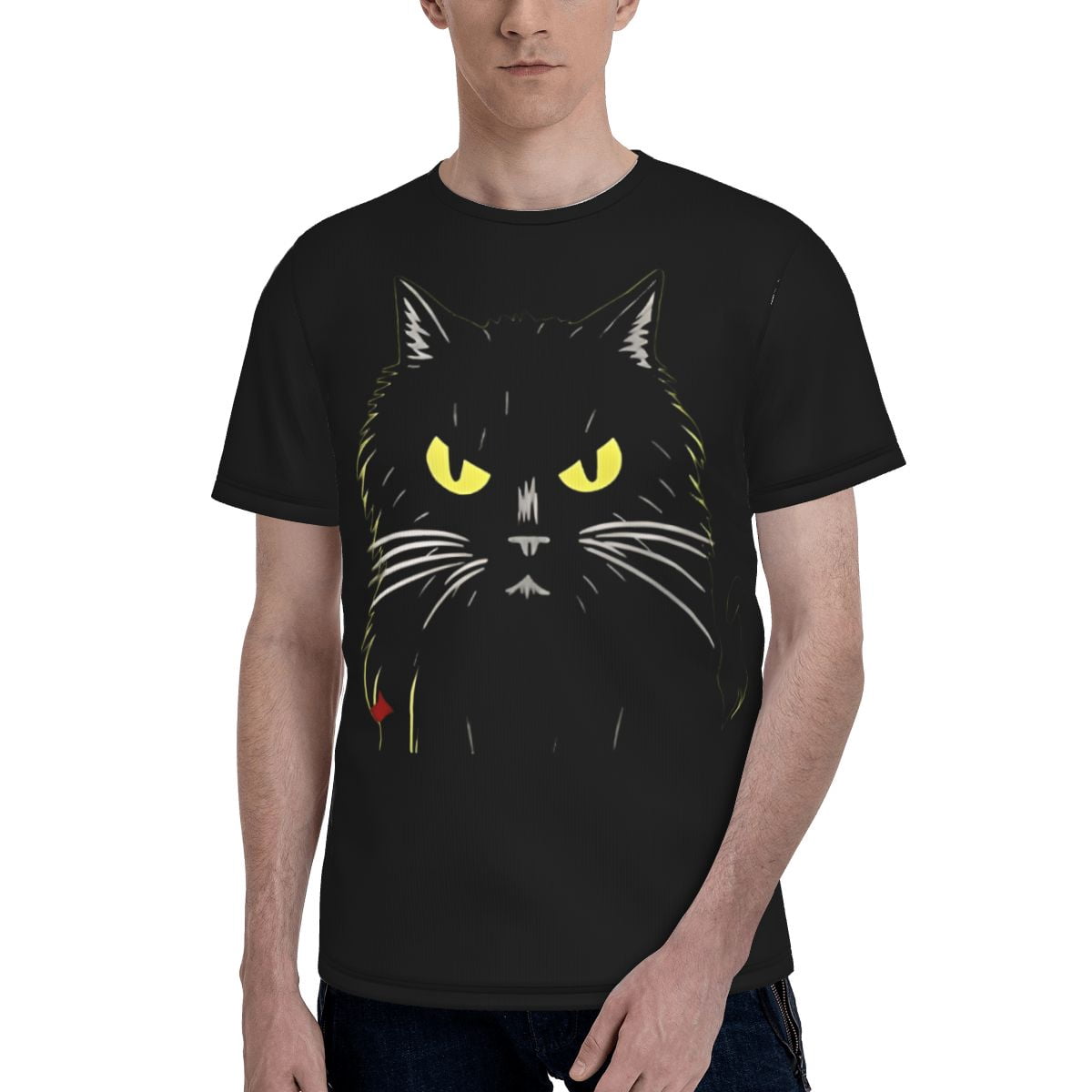 Generic Funny Tshirts Black Cat Men's Short Sleeve Full Print Tshirt