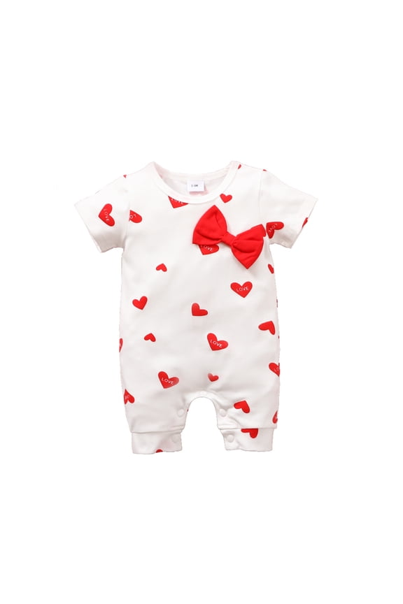 Gender-neutral Holiday Outfits Baby Girls Heart Love Bowknot Romper Valentine's Day Long Sleeve Round Neck Clothes(6-9 Months,White)