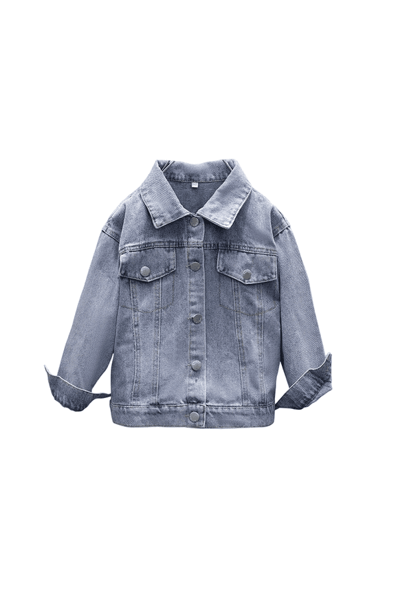 Girl's Jean Jacket Cute Denim Jackets Toddler Long Sleeve Button down Spring Fall Outerwear Stretch Stand Collar Vintage Coat