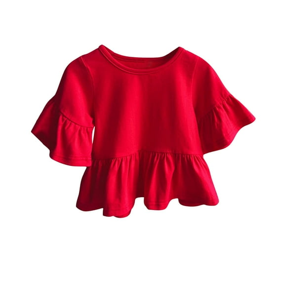 Generic Girl's Loose Babydoll Top Kids Bell Sleeve Blouse Lightweight Solid Color Casual Tee Tops Shirts for 2-8 Years