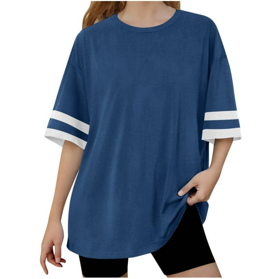 Generic Girl's Oversized Striped T Shirts Summer Short Sleeve Crewneck Loose Fit Tunic Tops Casual Blouses for 4-15Years