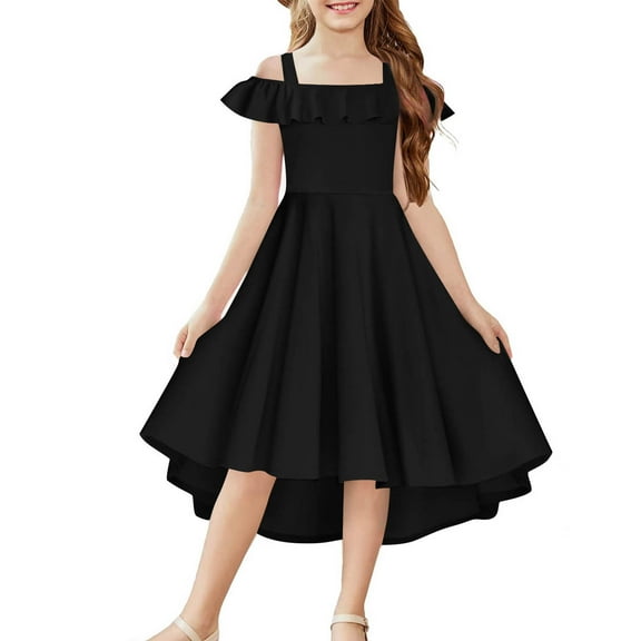 Generic Girl's Summer Dress Off Shoulder Flutter Sleeve Swing Elegant Casual Formal Dresses with Pocket for 6-15 Years
