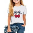 thumbnail image 1 of Generic Girls 4th of July Coquette Cherry Shirts Short Sleeve USA Flag Graphic T-Shirt Independence Day Blouse for 2-13 Years, 1 of 3