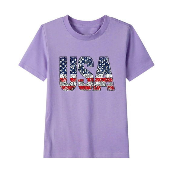 Generic Girls 4th of July Graphic Tees Casual Crewneck American Flag Short Sleeve Holiday T-Shirt Patriotic Tshirts for 2-15 Years