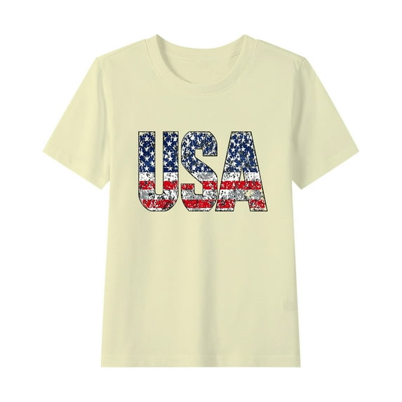 Generic Girls 4th of July Graphic Tees Casual Crewneck American Flag Short Sleeve Holiday T-Shirt Patriotic Tshirts for 2-15 Years