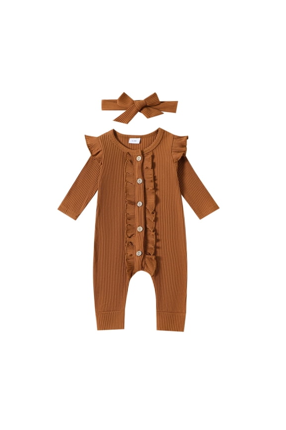 Girls Autumn Solid Color Long Sleeve Stripe Single Hoodie Bodysuit Crawling Suit for Toddler Boys Girls Comfortable Autumn Winter Clothes for Holiday Christmas Party(0-3 Months Brown)