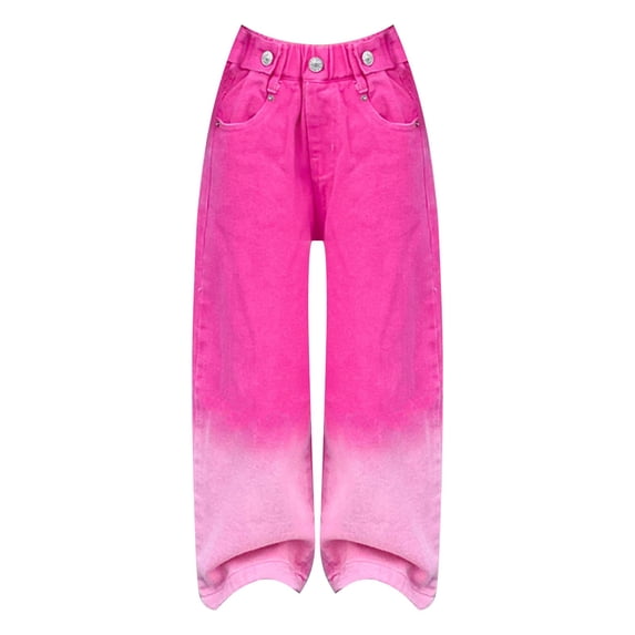 Generic Girls' Baggy Jeans Candy Colors High Rise Elastic Waist Wide Leg Washed Denim Pants Size 5 16 Years Autumn Winter Comfortable Stretch Fit Long Pant