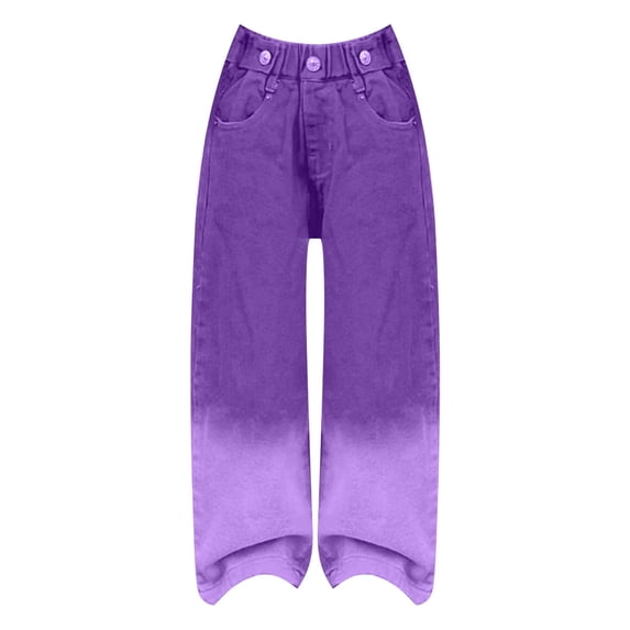 Generic Girls' Baggy Jeans Candy Colors High Rise Elastic Waist Wide Leg Washed Denim Pants Spring Summer Autumn Clothes for Holiday Party Leisure(7-8 Years Purple)