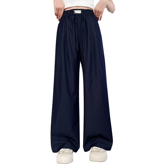 Generic Girls Baggy Sweatpants Wide Leg Pants Drawstring Kids Joggers Casual Sweatpants with Pocket Streetwear Lightweight Sportswear