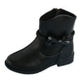 thumbnail image 1 of Generic Girls Bow Decor Braided Detail Zip Side Western Boot Kids Ankle Boots Girl Low Heel Riding Booties with Side Zipper Shoes(4-4.5 Years,Black), 1 of 8