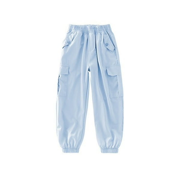 Generic Girls Boys Cargo Pants High Waist Straight Leg Pants Elastic Waist Workout Joggers Kids Hiking Trouser for 6-16 Years