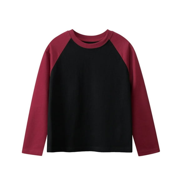 Generic Girls Boys Crewneck Shirts Tops Kids Cute Color Block Raglan Sleeve Cotton Blouse Long Sleeve Shirt for Teen Youth