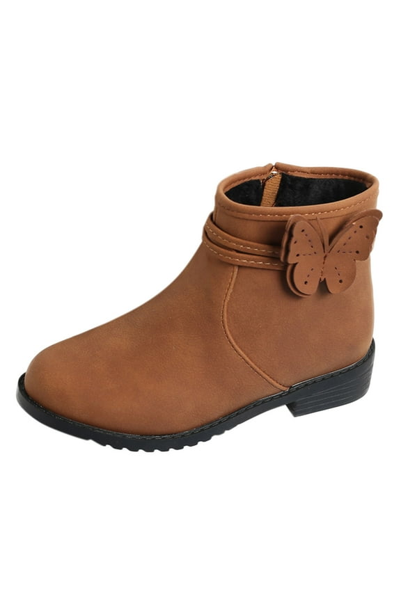 Girls Butterfly Decor Zip Side Boots Western Boot Kids Ankle Boots Girl Low Heel Riding Booties with Zipper Low Heels Dress Boot Shoes for Kid(4-4.5 Years,Yellow)