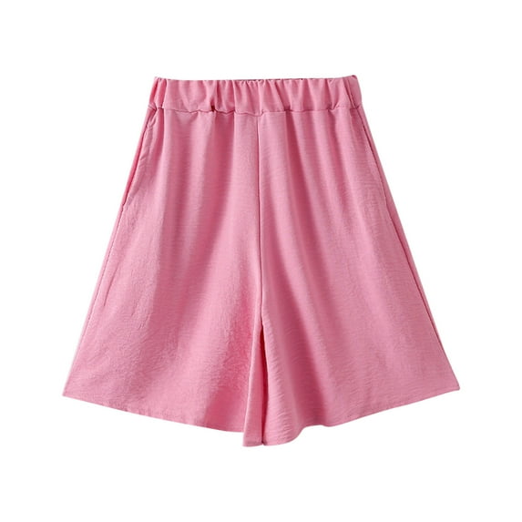 Generic Girls Casual Bermuda Shorts Elastic Waist Wide Leg Knee Length Short Loose Solid Color Cotton Shorts for 2-10Years