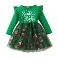 thumbnail image 1 of Generic Girls Child Christmas Long Sleeve Snowman Prints Tulle Dresses Splicing Princess Dress Autumn Winter Clothes for Holiday Party Christmas（18-24 Months Green）, 1 of 9