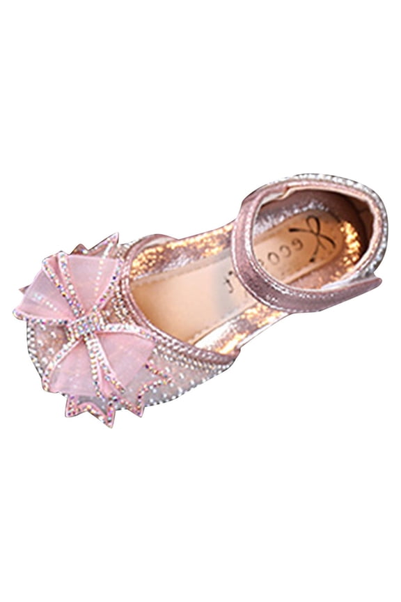 Girls Childrens Bowknot Performance Dance Shoes Pearl Rhinestones Shining Kids Princess Shoes Gymnastic Slides Soft Sole Dress Sandals