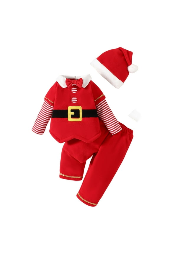 Girls Christmas Dress Baby Boy Velvet Outfit Toddler Girl Xmas Long Sleeve Outfit Button Down Plush Jacket Coat Pants Hat(18-24 Months,Red)