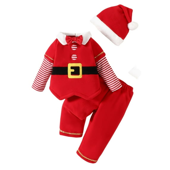 Generic Girls Christmas Dress Baby Boy Velvet Outfit Toddler Girl Xmas Long Sleeve Outfit Button Down Plush Jacket Coat Pants Hat(6-12 Months,Red)