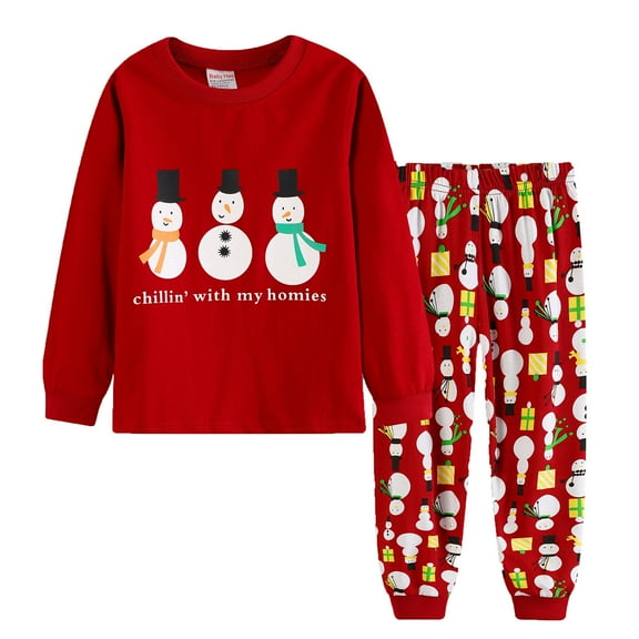 Generic Girls Christmas Dress Kids Xmas Pajamas Cotton Long Sleeve Matching Holiday Pjs Set Toddler Boys Girl Kid Jammies(4-5 Years,Red)