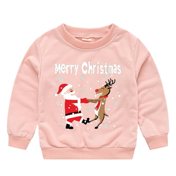 Generic Girls' Christmas Print Sweatshirt Toddler Children Winter Christmas Long Sleeve Cartoon Printed Letter Hoodie Top Sweatshirt Girls' New Hooded Sweatshirt