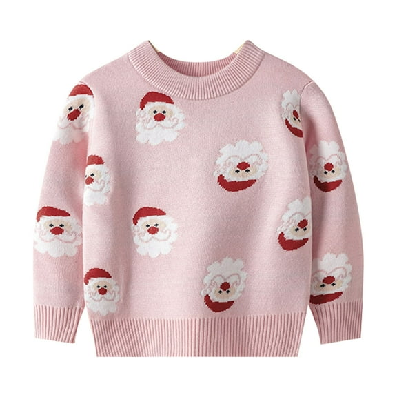 Generic Girls Christmas Toddler Boys Sweaters Printed Knitwear Indoor/Outdoor for Fall Winter Casual Soft Comfortable Clothing(18-24 Months,Pink)