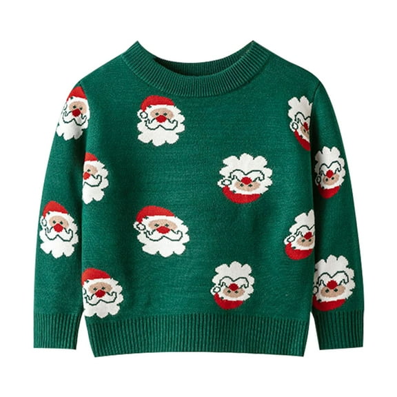 Generic Girls Christmas Toddler Boys Sweaters Printed Knitwear Indoor/Outdoor for Fall Winter Casual Soft Comfortable Clothing(5-6 Years,Green)