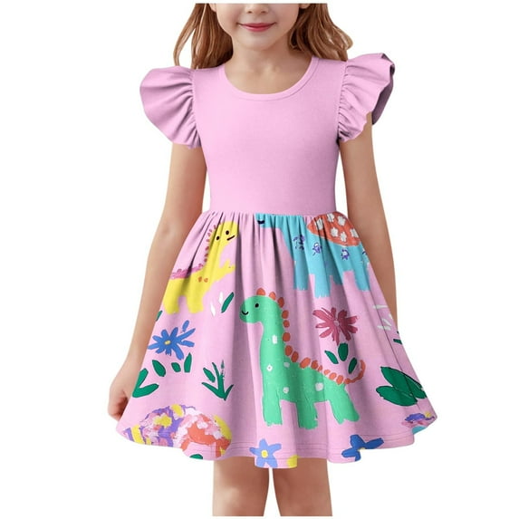 Generic Girls Colorful Sprinkles Dots Dresses Toddler Flutter Short Sleeve Dress Summer Casual Dresses for 3-14 Years