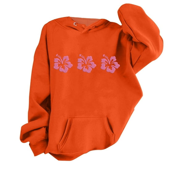Generic Girls Fall Flower Stamping Hoodie Casual Hundred Padded Sweatshirt Comfortable Autumn Winter Clothes for Holiday Christmas Party(6-7 Years Orange)