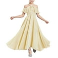 thumbnail image 1 of Generic Girls Fashion Bridesmaid Dress Flowy A-Line Cold Shoulder Halter Dresses Chiffon Prom Party Gowns for 8-13 Years, 1 of 7