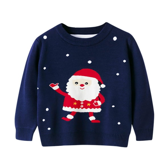 Generic Girls Christmas Clothes Toddler Boys Cartoon Santa Snowfakle Prints Sweater Long Sleeve Warm Knitted Pullover Knitwear Xmas Tops for Outdoor Fashion Casual Soft (3-4 Years,Navy)