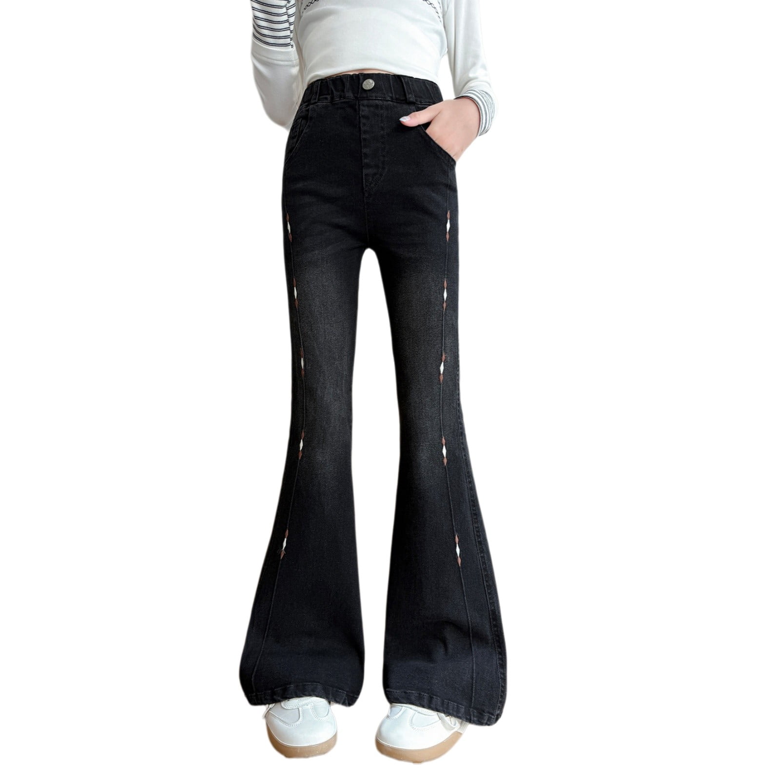 Generic Girls Flare Jeans Vintage Bell Bottom Denim Pants Rhinestone ...