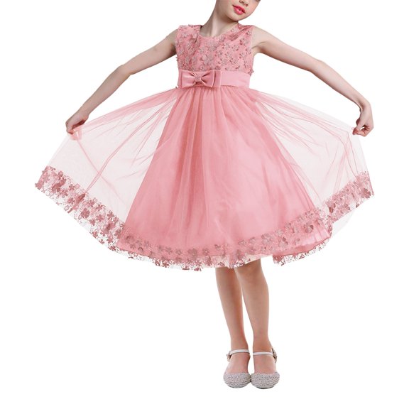 Generic Girls Gowns Toddler Kids Baby Girl Casual Sleeveless Round Neck Floral Dresses Party Dress Clothes for Fashion Birthday Holiday Gown(6-7 Years,Pink)