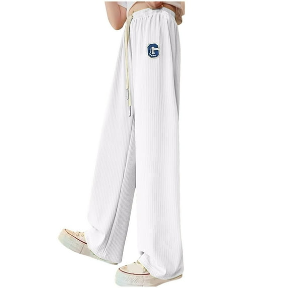 Generic Girls' High Waisted Sweatpants Solid Color Wide Legs Straight Leg Pants Summer Korean Casual Street Wear for 5-16 Years