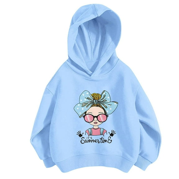 Generic Girls Hoodie Cozy Hoodie Kids Clothes Pullover Sweatshirt with Hood Fashion Casual Tops Thin Top for Girls Fashion Casual Breathable Clothing (8-9 Years,Blue)