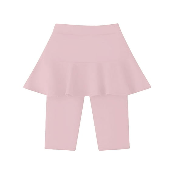 Generic Girls Knee Length Leggings With Skirt Stretchy Kids Summer Pants for Girls Soft and Comfotable(6-7 Years Pink)