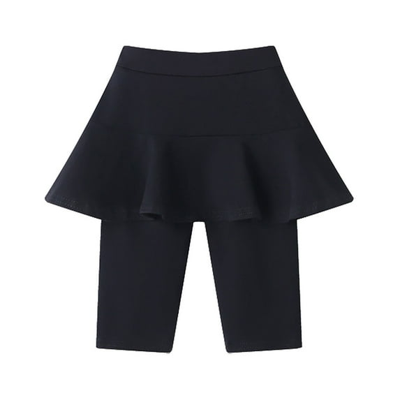 Generic Girls Knee Length Leggings With Skirt Stretchy Kids Summer Pants for Outdoor Indoor Holiday Patry(10-11 Years Black)