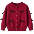 thumbnail image 1 of Generic Girls Knitted Sweater Winter Fashion Solid Long Sleeve Sweaters Cute Cardigan Preppy Kids Crewneck Outwear with Bows, 1 of 6
