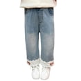 thumbnail image 1 of Generic Girls Lace Jeans Kids Casual Elastic Waist Denim Pants Toddler Cute Wide Leg Washed Jeans Vintage Pull On Trousers Streetwear, 1 of 7