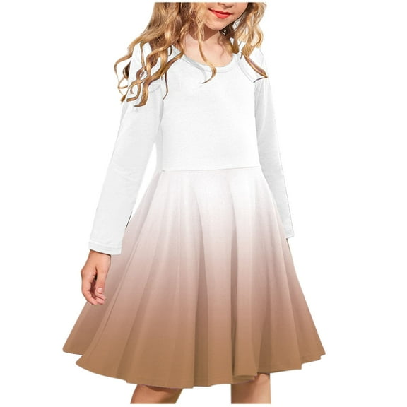 Generic Girls' Long Sleeve Casual Dress High Waist A Line Swing Twirly Sundress Fall Winter Girl Clothes for 4-14 Years