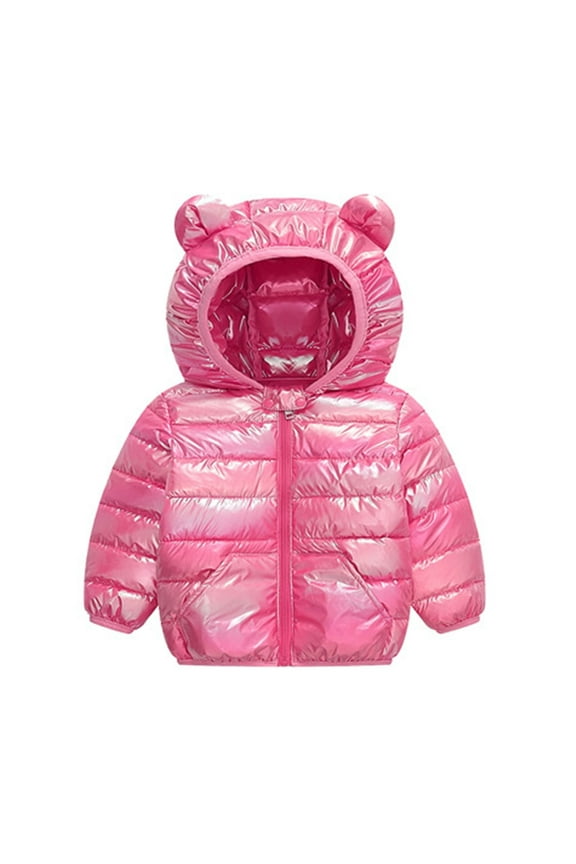 Childrens Christmas Clothes Boys/Girls Cotton Jacket Autumn/Winter Cute Cartoon Colorful Hood Zippered Coat Party School Waterproof Hooded Windbreaker Coats(12-18 Months,Hot Pink)